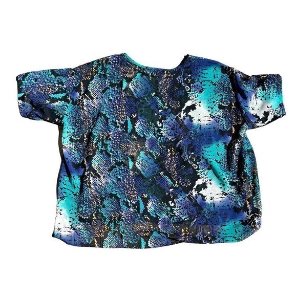 OLIVACEOUS Blue & Green Animal Print See Through Blouse Size Large - Picture 2 of 3